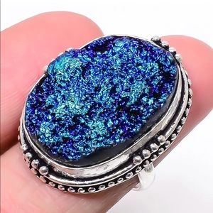 Blue and Silver Druzy Statement Ring